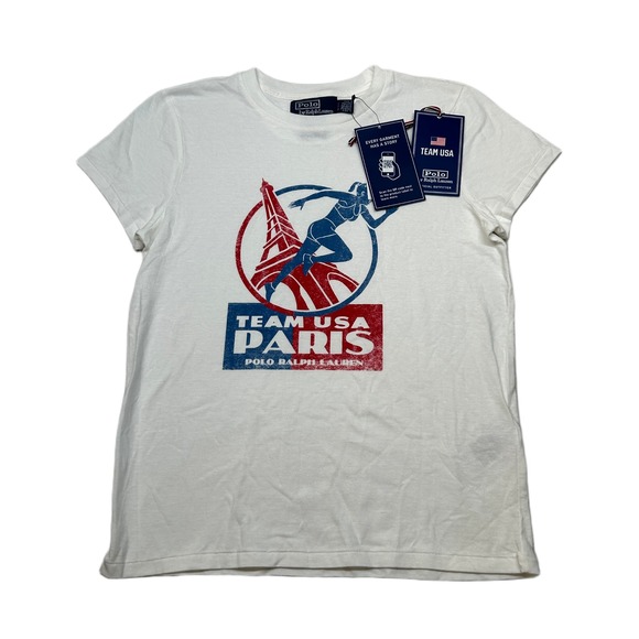 Polo Ralph Lauren Team USA Paris Olympics Graphic T-Shirt Womens Small White NEW - Picture 1 of 8
